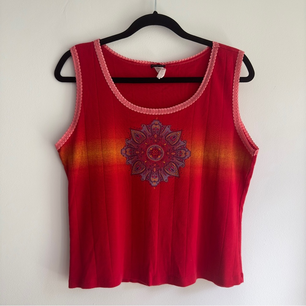90's Mandala Ombre Lace Trim Wide Ribbed Tank